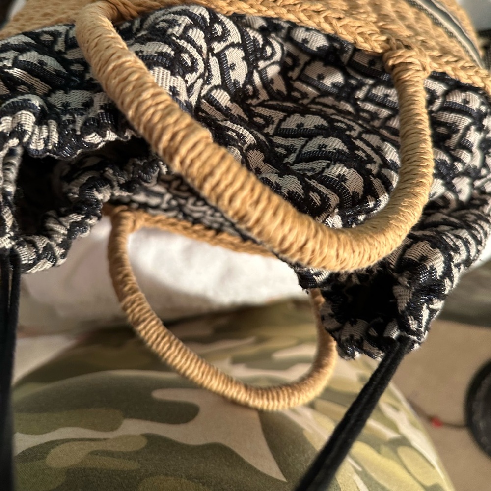 Dior Tan Straw Hat with Black and Cream Band